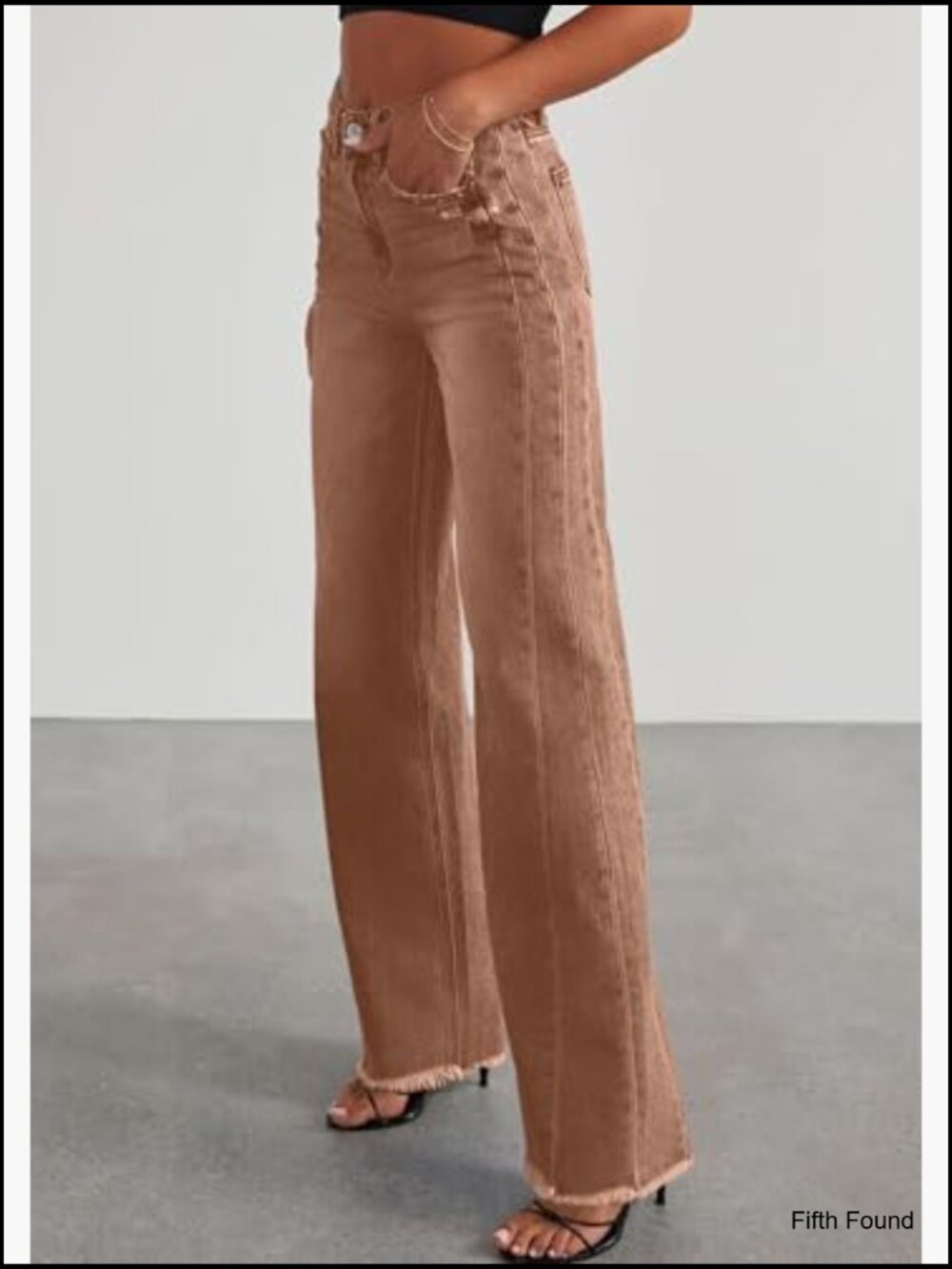 High Waisted Wide Leg Jeans Stretchy Baggy Raw Hem Palazzo - Picture 3 of 7